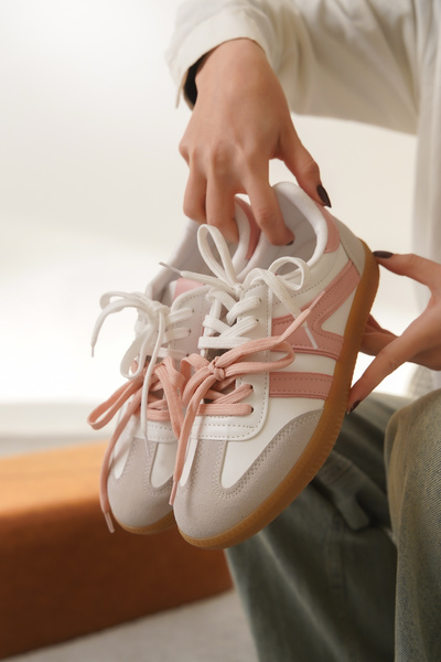 Moda Değirmeni White Powder Women's Sneaker - Double Lace-Up Non-Slip Sole Md1095-101-0003