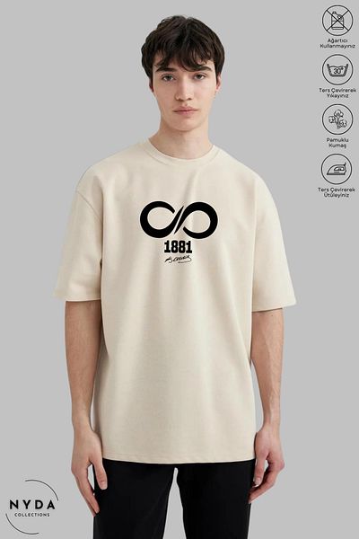 Nyda Collections Unisex Crew Neck Ataturk 1881 εμπριμέ βαμβακερό μπλουζάκι με κοντό μανίκι