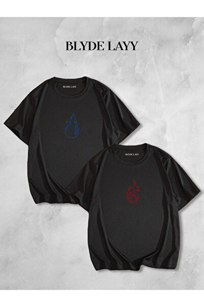 BLYDE LAYY Ateş ve Su Sevgili Kombini Oversize Tshirt 2'li Set