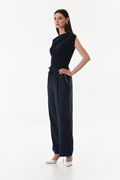 Fulla Moda Palazzo Trousers with Pocket Stone Detail and Elastic Waist