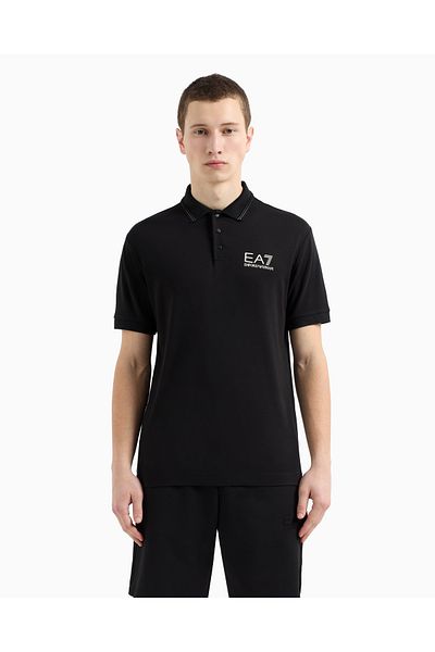 EA7 Slim Fit Ανδρικό Πόλο, Μαύρο με Χρυσό Λογότυπο EA7 7M000300
