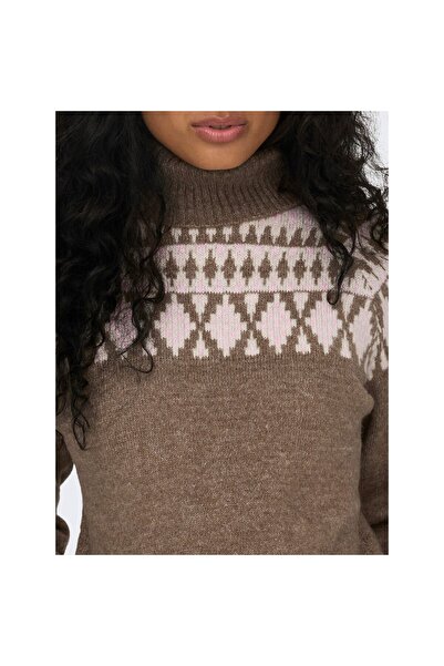 ONLY Women's Onlmathılda Full Turtleneck Patterned Sweater 15294779 Brown