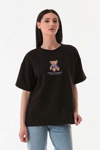 Fulla Moda Tricou oversize cu ursuleț și text imprimat