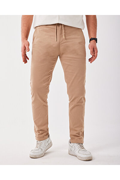 green poll Men's Color Stretch Pants - Belt Button and Elastic -