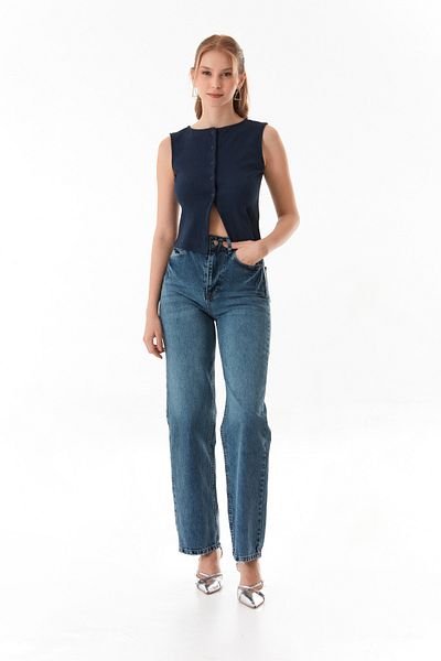 Fulla Moda Jean Palazzo cu talie înaltă cu detaliu rupt la picior