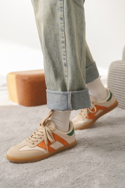 Moda Değirmeni Orange-Green Women's Color Block Sneaker Shoes Md1095-101-0002