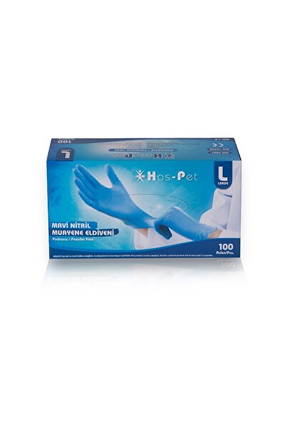 Has-Pet Mavi Nitril Pudrasız Muayene Eldiveni Large 100'lü