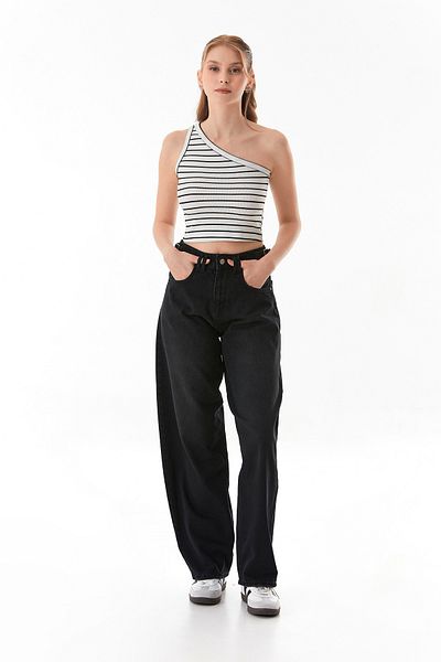 Fulla Moda Baggy Jeans with High Waist Buckle