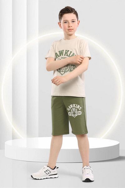 BUUFUU Haw Kıns Printed Summer Children's Short Sleeve Shorts Crew Neck T-Shirt Bottom Top Set