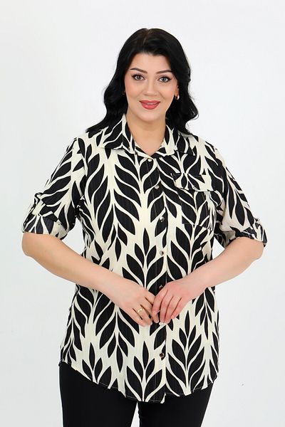 By Alba Collection Cămașă de mărime mare cu model din țesătură neagră pentru sprâncene