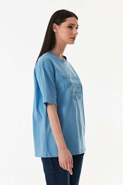 Fulla Moda Μπλουζάκι Oversize με Κεντημένη Κορδέλα