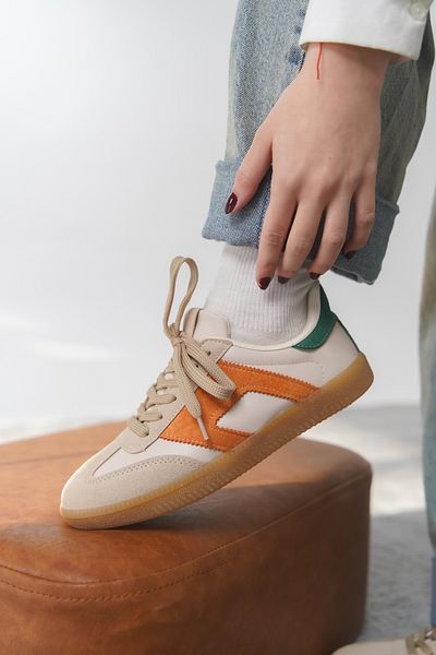 Moda Değirmeni Pantofi pantofi pentru femei portocaliu-verde cu blocuri de culoare MD1095-101-0002