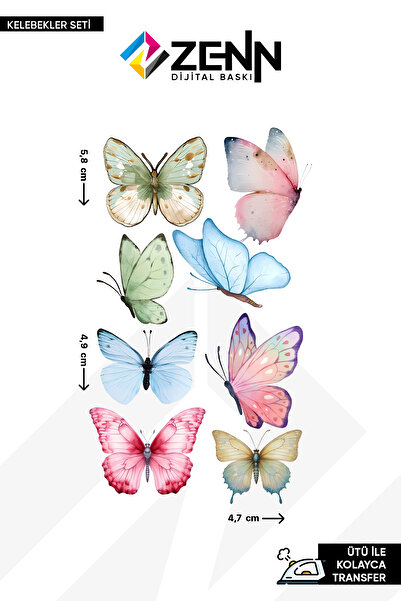zenn dijital Renkli Kelebekler Seti Ütü İle Yapışan Dtf Baskı