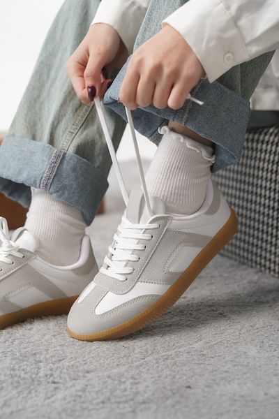 Moda Değirmeni Pantofi pantofi pentru femei, gri-alb, cu blocuri de culoare MD1095-101-0002