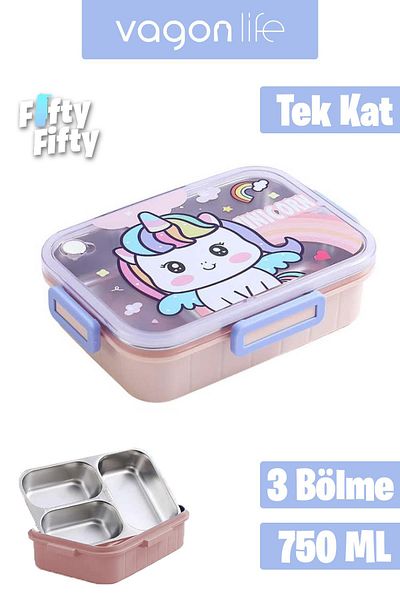 Vagonlife 750 ml Expedition Stone Lunch Box Leakproof and Non-Mixing Three Compartments