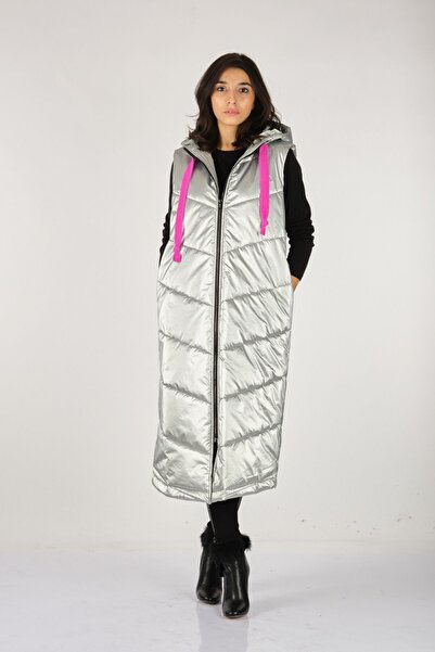 Naar με κουκούλα Γυναικείο ασημί αμάνικο γιλέκο με φερμουάρ 21231810