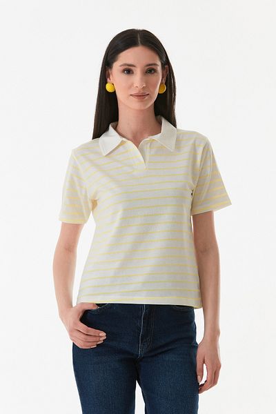 Fulla Moda Striped Polo Neck T-Shirt