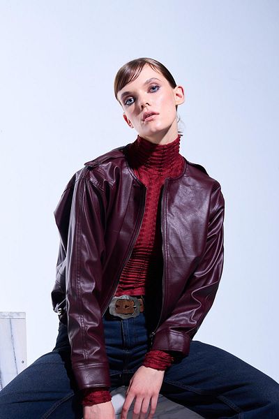 SHERIN Jachetă din piele oversize roșu Claret