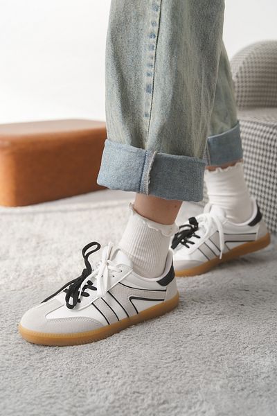 Moda Değirmeni White-Grey Women's Double Lace-Up Non-Slip Sole Sneaker Shoes Md1095-101-0003