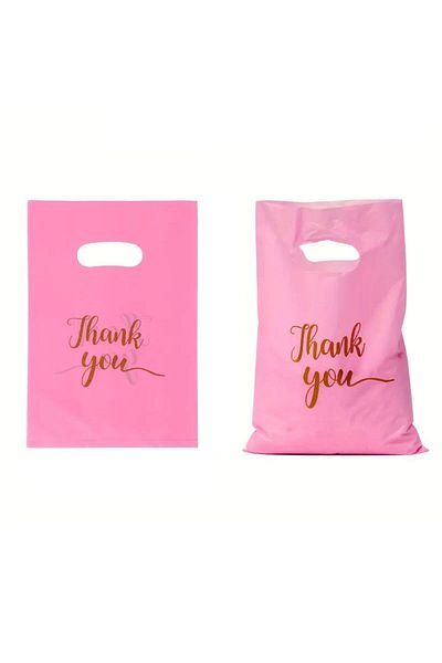 Choice 15x20cm White And Black 100pcs Thank You Plastic Shopping Bag With Handle Poly Die Cut Plastic Merch