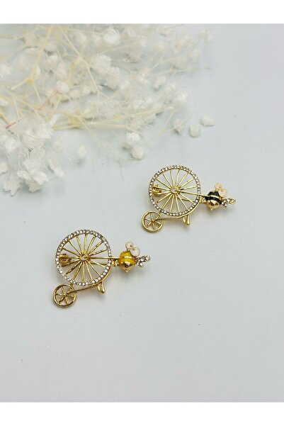 MyladyAccessoriess Zirkon Taş Ve Arı Detay Tekerlek Broş Sarı