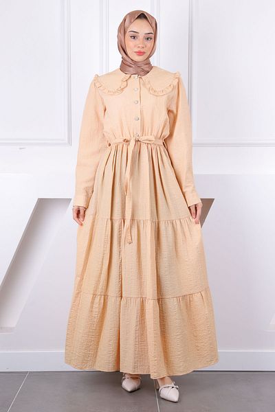 İmajButik Φόρεμα με γιακά μωρού βιζόν με ζώνη