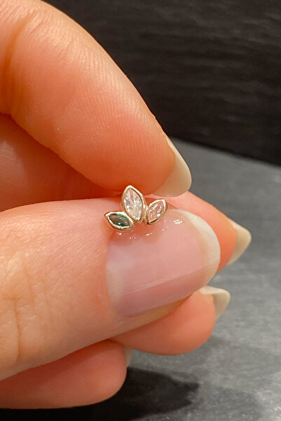 La femme by begum Renkli Taşlı Lotus Çiçegi Arka Top Döndürmeli Rose Gümüş Piercing,helix,conch,flat,tragus