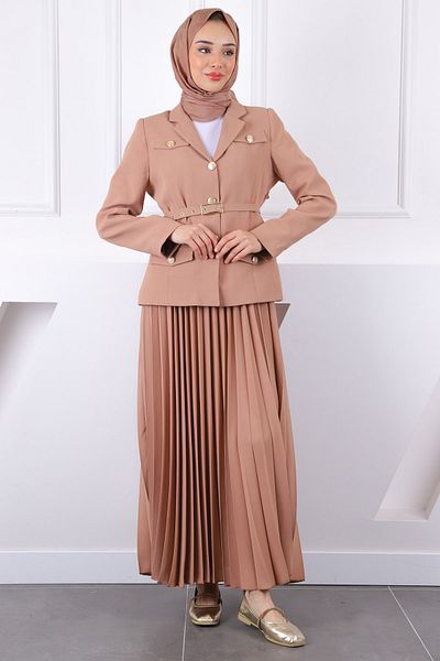 İmajButik Μπισκότο Ζώνη Μπουφάν Φούστα Κρεπ Σετ