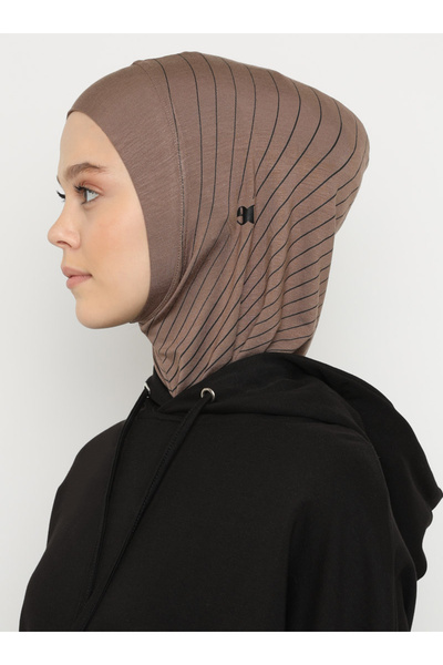 Ecardin Ριγέ Αθλητικό Hijab Bone Turban -ST296 Dark Mink