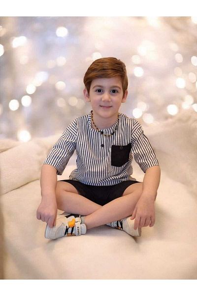Tiny Boy's Judge Collar Striped Shirt and Shorts Set