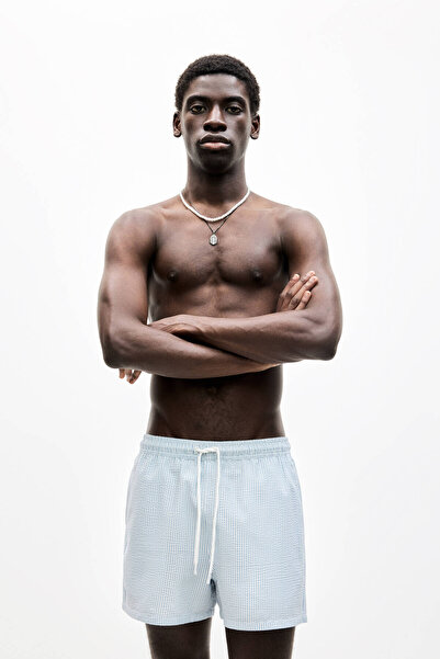 Pull & Bear Çizgili gofre deniz şortu