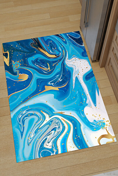 Charmbi Ebruli Mutfak Halısı – Kaymaz Taban Makinede Yıkanabilir Antialerjik Leke Tutmaz Dijital Baskı