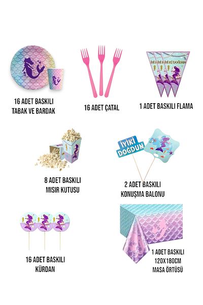 Evabrite Mermaid Birthday Party Supplies Set for 16