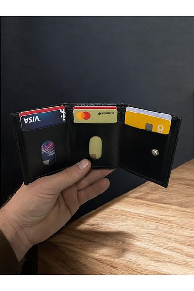 GLOBİFYA New Generation Card Holder with Snap Closure Black Wallet with Cash Coin & Plenty of Card Holders