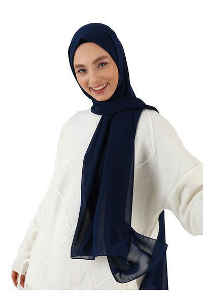 Tuva Şal Light Navy Blue Chiffon Shawl