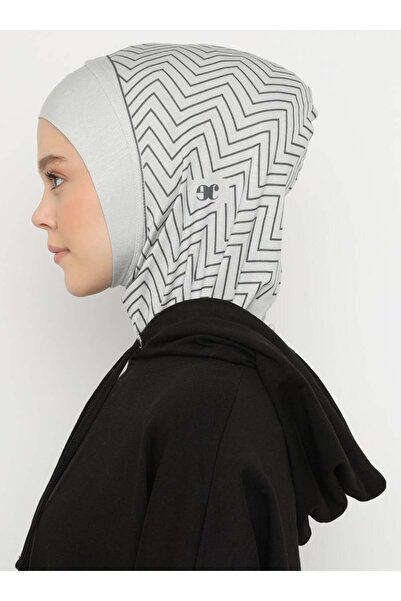 Ecardin Ζιγκ-ζαγκ ριγέ αθλητικό Hijab Bone Turban - ST297 Ανοιχτό Γκρι