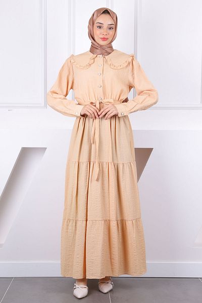 İmajButik Φόρεμα με γιακά μωρού βιζόν με ζώνη