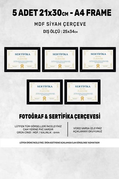 Bytwo 5 buc A4 Cadru Negru Pvcli 21x30 Cadru pentru Certificat Cadru pentru Diploma Cadru pentru Document