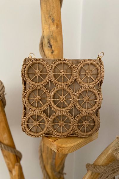 Mila Straw Hand Knitted Ring Motif Lined Bag