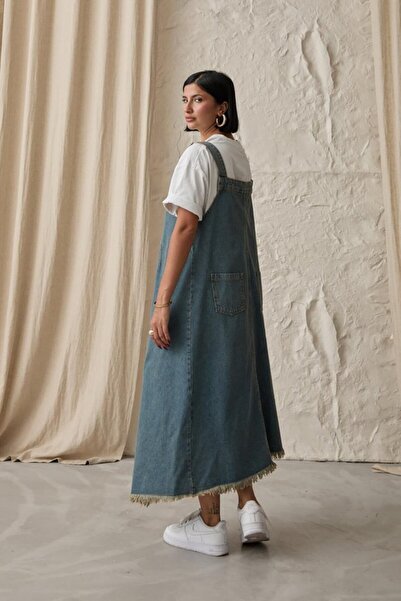 cibec Blue Strappy Buttoned Denim Dress