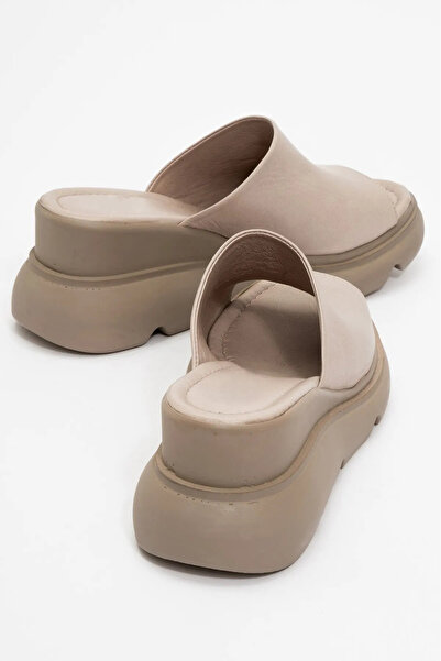 inyola Women's Skin Genuine Leather Wedge Heeled Slippers 6307 Lame