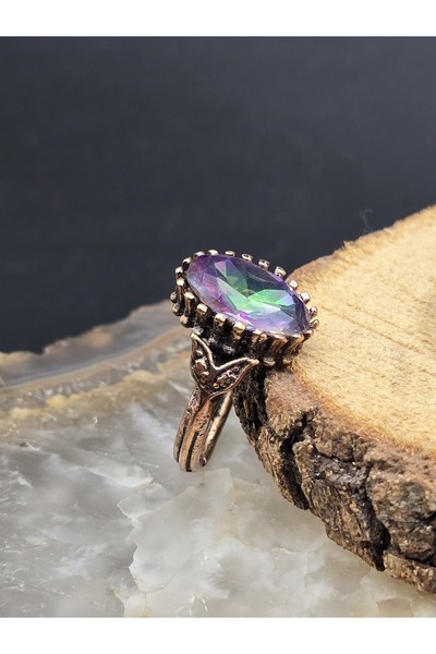 NBS Beautiful Naturel Stones خاتم قابل للتعديل من النحاس النقي مع كريستال التوباز الصوفي (العين الشريرة، الحماية، الطاقة)