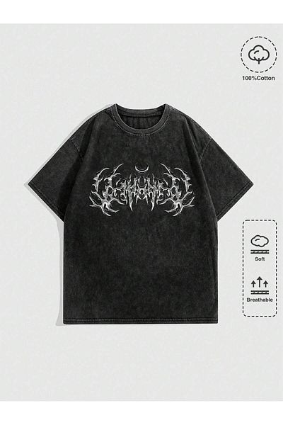 EFFRENATU Monster Printed Organic Batik Cotton Black Unisex T-Shirt