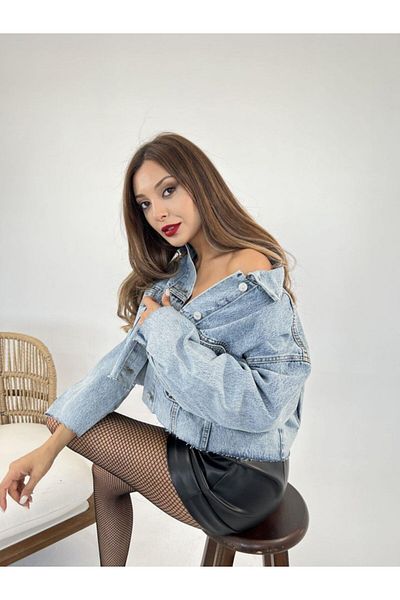 leyla sanat sanata yeni bir bakış açısı Leyla New Perspective on Art Art 5584 Denim Jacket-Blue