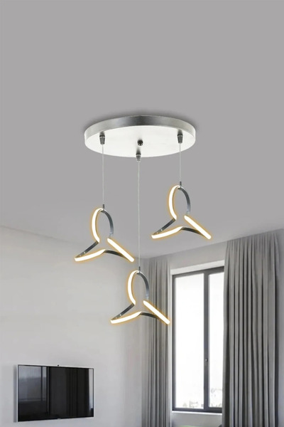 RSCOLLECTIONS Yonca 3'lü Modern Sarkıt 1 Yıl Garantili Led Avize - 3 Renk Kum...
