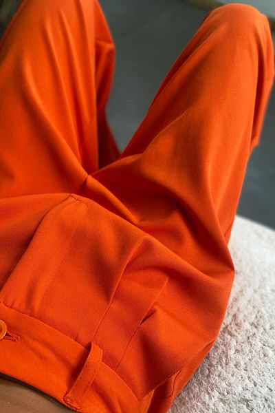 Butik Gardrop Orange Detailed Palazzo Trousers - High Waist Cuffed