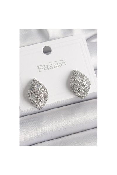 Skygo Brass Silver Color Zircon Stone Embroidered Drop Model Women's Earrings - Tj-Bkp9863
