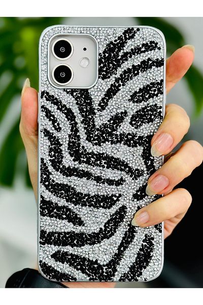 Go Aksesuar حافظة سيليكون متوافقة مع هاتف Iphone 12 بتصميم ماسي مرصع بأحجار الراين اللامعة