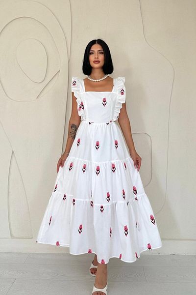 Kokosh moda Φούξια Φόρεμα με βολάν με μηδενικό μανίκι