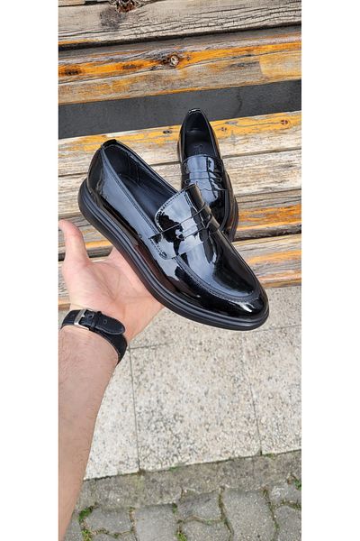 SNR Black Slip-On Men's Patent Leather Classic Shoes Shiny Comfortable and Convenient